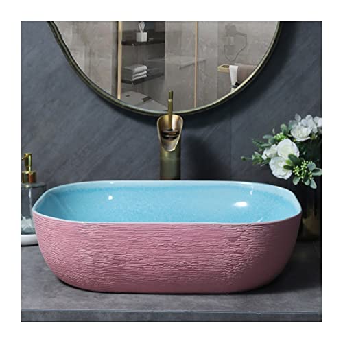 Fregadero rectangular de cerámica para baño, 19.3 x 15.4 pulgadas, colores brillantes modernos, fregadero de baño sobre encimera, lavabo de tocador