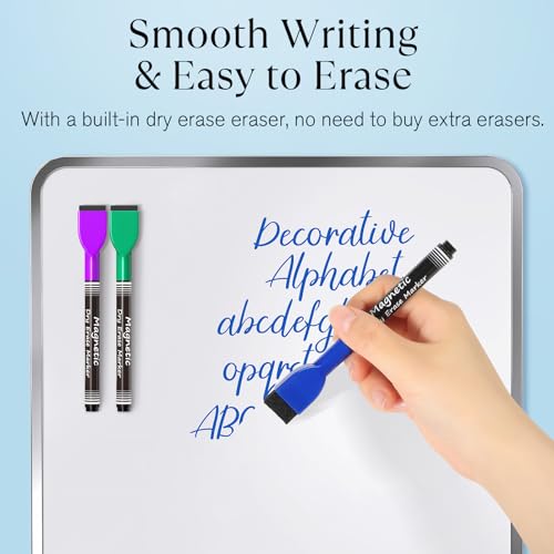 Image of MaxGear Dry Erase Markers Fine Tip with Eraser, Assorted Color Magnetic Whiteboard Markers Erasable Fine Point Low Odor for White Board, School Supplies for Classroom, Home, Office, 8 Count
