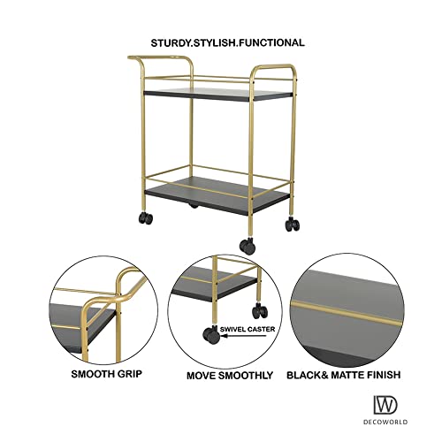 Image of DECOWORLD|| Premium Metal Kitchen Serving Trolley with Wheels|| Barcart Trolley, Serving Trolley, Utility Cart with Wheels for Kitchen, Dining Room, bar or Living Room