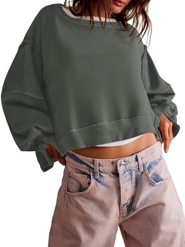 Zwurew Womens Casual Sweatshirt Long Sleeve Tops Crewneck Loose Fit Tee Pullover Crop Tshirt Side Slit Fall Fashion 2024 - Image 4