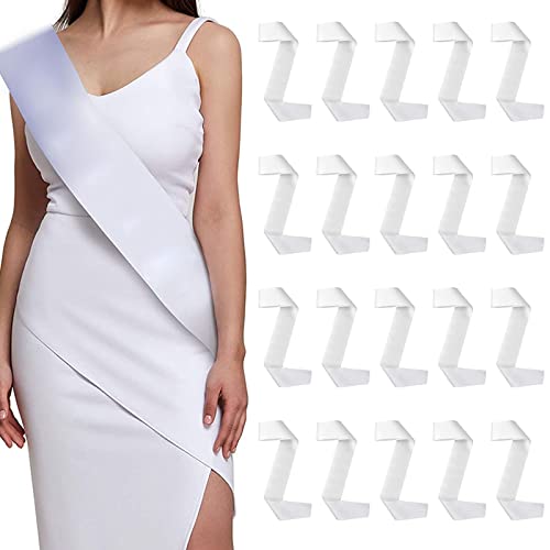 LABOTA 20 Pièces Blanc Satin Sashécharpe, Écharpes Vierges en Satin Ceintures Plaines Pour la fête d'anniversaire de Mariage Bachelor, mariages
