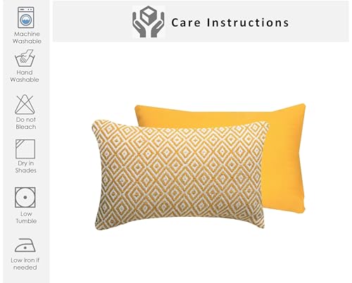 Image of Reversible Yellow Cotton Woven Pack of 1 Fashion Argyle Throw Pillow Covers Cases for Couch Sofa Home Decoration - 20 x 12 Inches | 50 x 30 Cm