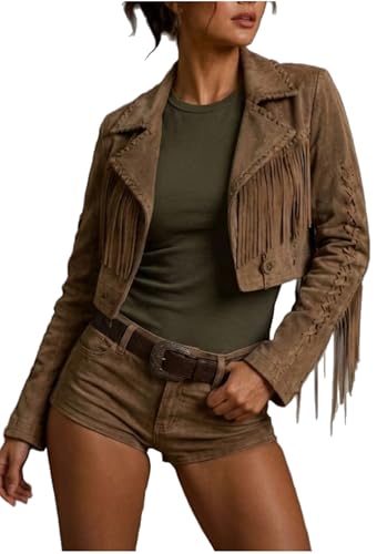 Chaqueta de ante con flecos para mujer estilo vaquero occidental