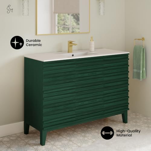 Image of Swiss Madison Cascade 48 inch Freestanding Bathroom Vanity in Green Oak with Sink Top