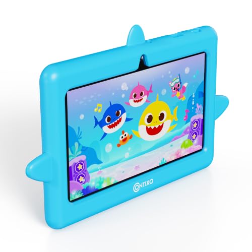 Image of Contixo Baby Shark 7 Inch Kids Tablet, Android 16, 32GB, Ages 3-12, Blue