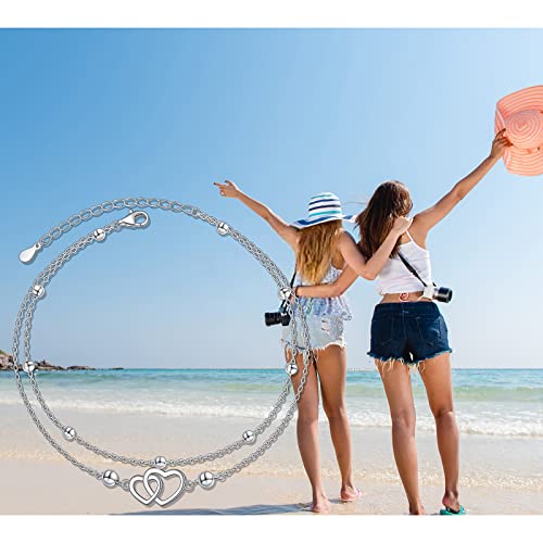 Daochong Heart Anklet For Women Girl S925 Sterling Silver Adjustable Beach Style Foot Layered Ankle Bracelet #TOP4