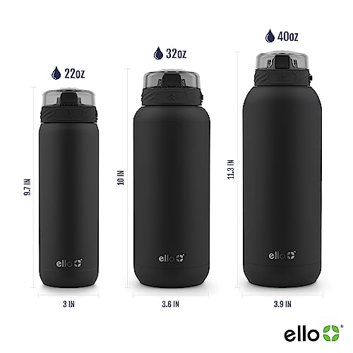 Ello Cooper Vacuum Insulated Stainless Steel Water Bottle With Soft Straw And Carry Loop, Double Walled, Leak Proof, Black, 32Oz #TOP3