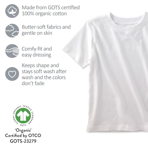 Image of Butterblu Taylor 5-Pack Short Sleeve T-Shirts 100% Organic Cotton | GOTS Certified Organic Cotton for Baby, Toddler Girls, Boys, Unisex, Made to Match Layering Solid Colors