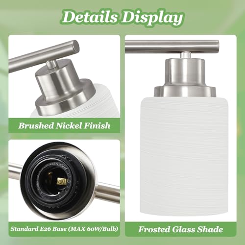 Image of 4-Light Brushed Nickel Vanity Lights for Mirror, Bathroom Light Fixtures with Textured Milky White Glass Shade, Modern Kitchen Light Fixtures Wall Sconce Light - E26 Base | Vanity Lights for Mirror with Textured Milky White Glass Shade, E26 Base Modern Kitchen Light Fixtures Wall Sconce Light