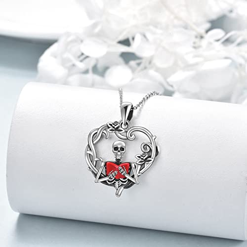 YFN 925 Sterling Silver Book Lover Necklace Reader Skull Skeleton Pendant Reders Gift Jewelry2