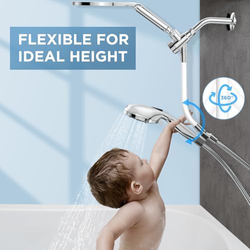 MakeFit Rain Shower Heads System, 3-Spray Dual Shower Head with Solid Brass Adjustable Bar, Rainfall Showerhead with 10 Settings High Pressure Handheld Spray, Buit-in Power Wash Mode (Chrome) - 2