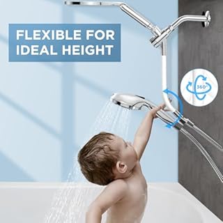MakeFit Dual Handheld Shower Head Combo, 2-in-1 Rain Shower Heads System 8 Inch Rainfall Shower Head and 10 Modes High Pressure Hand Held Showerhead with Built-in Power Wash