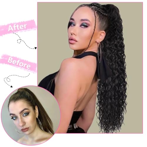 Drawstring Ponytail Extension, 24 inch Long Curly Ponytail Hair Extension Synthetic Hairpiece for Women(2#, 24 inch) - Image 4
