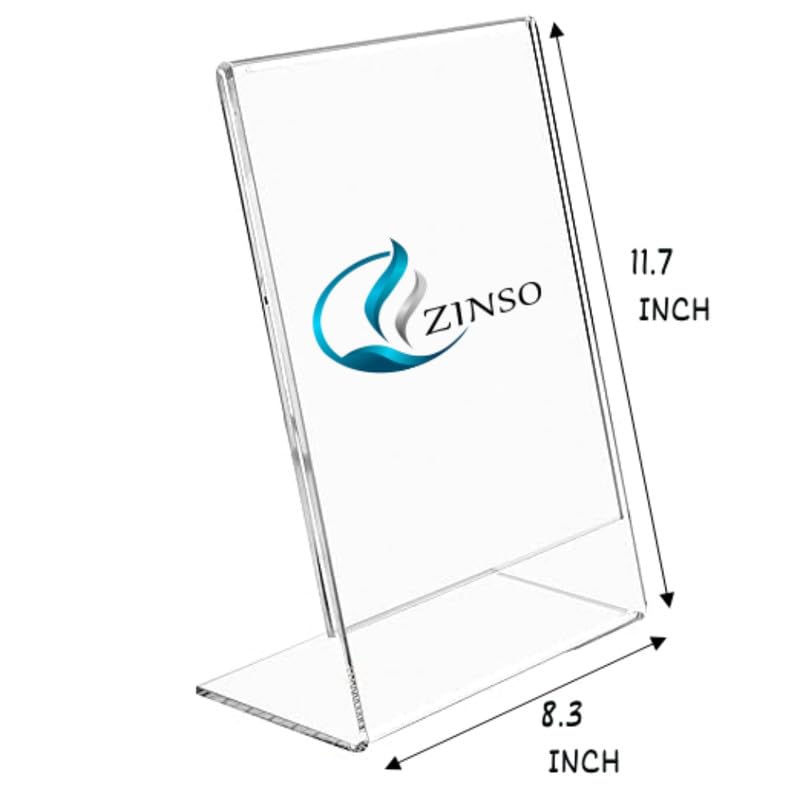Image of ZINSO A4 L-Shaped Acrylic Sign Holder Portrait Style Menu Ad Frame Display Stand Table Top Perfect for Restaurants, Promotions, Photo Frames, Classroom (3PC)