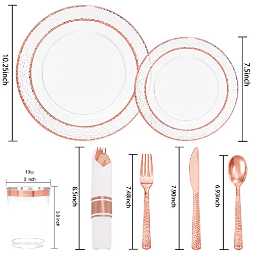 Liacere 350Pcs Rose Gold Plastic Plates - Clear Rose Disposable Plates Include 50 Dinner Plates, 50 Salad Plates,50 Forks,50 Knives,50 Spoons,50 Cups,50 Napkins For Wedding & Party & Mother's Day #TOP5
