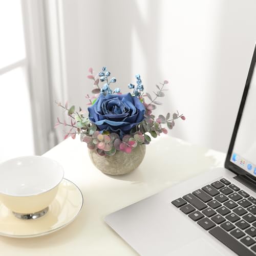 Wenhuidr Artificial Flowers Kit with Pot, Combination of Fake Silk Blue Roses and Greenery, Faux Small Plant Potted with Eucalyptus Leaves for Offices Bookshelf Home Room Party Wedding Decorations - Cosy Home Interiors Wenhuidr Artificial Flowers Kit with Pot, Combination of Fake Silk Blue Roses and Greenery, Faux Small Plant Potted with Eucalyptus Leaves for Offices Bookshelf Home Room Party Wedding Decorations - Image 4