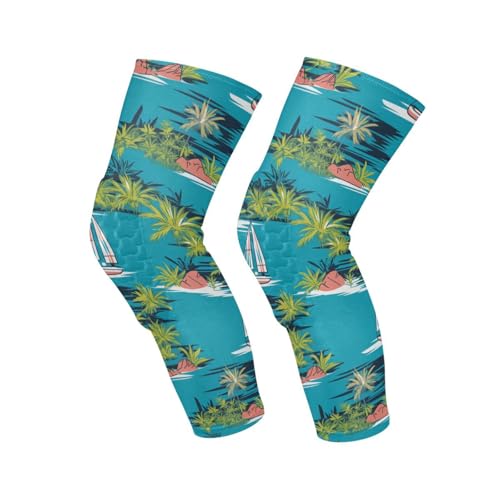 JUNZAN Tropical Palm Trees Basketball Knee Pads for Youth Kids Wrestling Knee Pads with Sleeves Sport Kneepads for Volleyball Football Blue