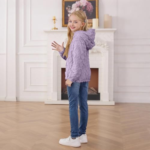 Girls Winter Coat Polar Fleece Soft Winter Warm Outerwear Long Sleeve Fuzzy Fleece Hooded Sweatshirt with Pockets4