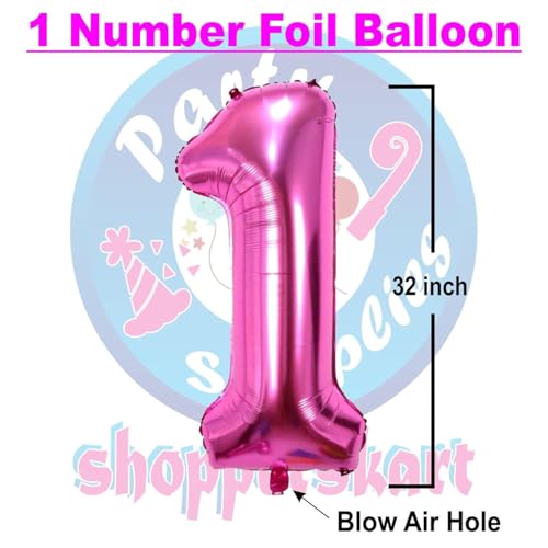 Image of Pink 32 Inches Numbers 1 Shape Large Big Foil Helium Balloons For Party Decorations In Happy Birthday Anniversary Office Items Materials Set Pack, Pack Of 1