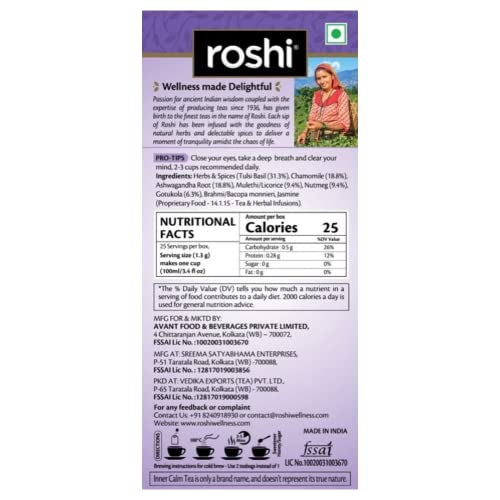 Image of Roshi Inner Calm Tea | 25 Bags | Calming Chamomile Herbal Tea