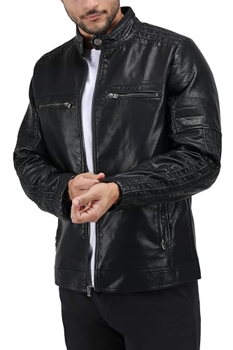 Image of X-Ray Men's Slim Fit Faux-Leather Moto Jacket with Removable Hood