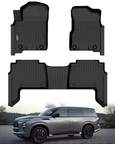 Icyhaws Custom Fit All-Weather TPE Ruber Floor Mats for Nissan Armada/Infiniti QX80 2019-2024 | Waterproof, Anti-Slip Front & Rear Row Floor Liners Automotive Accessories | 3-Piece Set (Black)