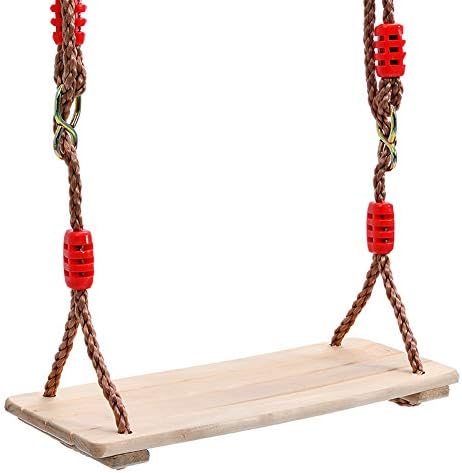 Garden Tree Swing Seat Large Waterproof Wooden Porch Rustic Swing Set with Rope for Children Adults Outdoor Indoor Playing