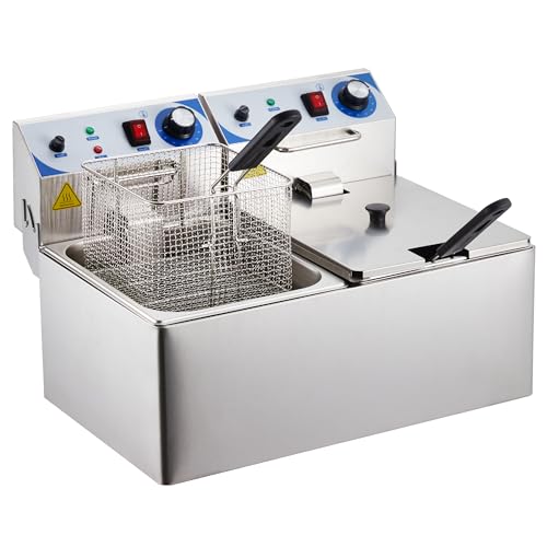 PULLAFUN Electric Deep Fryer, 10 L x 2 Deep Fryer with Basket, Adjustable Temperature Control, Perfect for Fried Chicken, Shrimp, French Fries, Chips & More, Removable Oil-Container, Stainless Steel
