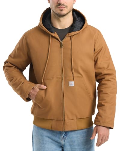 HISEA Men's Winter Work Jackets, Water Resistant Hooded Duck Canvas