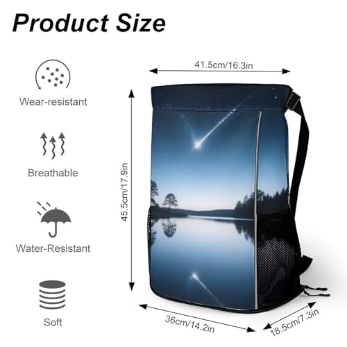 Small Gym Bag Mirror Lake Meteor Printed Drawstring Gym Bag for Men Lightweight Waterproof Drawstring Backpack for Women with Shoe Compartment for Travel Tourism Work And Fitness2