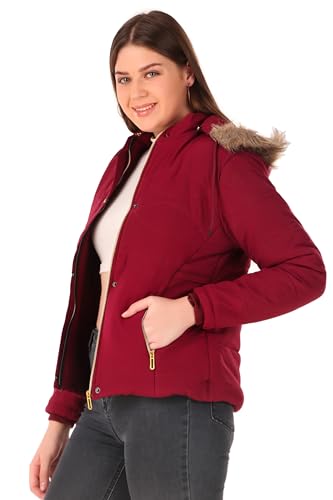 Image of Brazo Women's and Girls Puffer Regular Fit Bomber Jacket For Winter Wear | Hooded Neck | Full Sleeve | Zipper | Casual Jacket For Woman & Girl | Western Stylish Jacket For Women