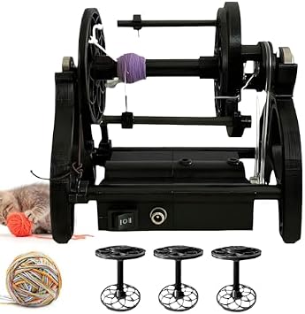 Electric Spinning Wheel - Automatic Knitting Yarn Winding Machine, 800 RPM for Yarn Weaving and Blending, Includes 3 Small Spools,Black