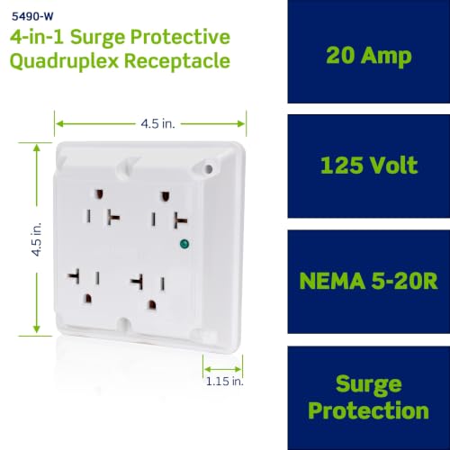 Image of Leviton 20-Amp 125-Volt 4-In-1 Receptacle, 5490-W, White