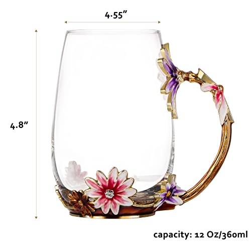 Natayoo Enamel Flower Glass Coffee Mugs Tea Cup With Steel Spoon, Best Birthday Gifts For Women Wife Mom Friends Mothers Day #TOP5