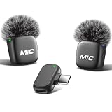 Micro cravate sans fil pour iPhone et ordinateur portable Android, mini micro à clipser Plug and Play avec réduction du bruit, silencieux, réverbération, récepteur USB-C, adaptateurs Lightning et