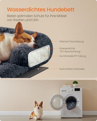 Feandrea FluffyHug Hundebett Plüsch, Hundedecke Sofa, Sofaschutz Hund, Hundekissen, Größe L, für mittelgroße Hunde, 95 x 85 x 16 cm, dunkelgrau PGW222G02