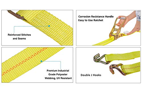 Autofonder 4 Pack Ratchet Strap Heavy Duty -2" X 27' Ratchet Tie Down Straps,Cargo Straps For Moving Appliances, Lawn Equipment, Motorcycle In A Truck #TOP3