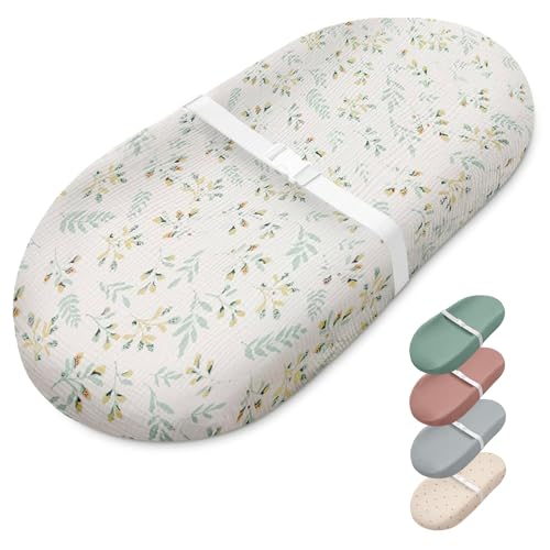 Image of Blissful Diary Muslin Baby Changing Pad with Waterproof Lining Foam, Baby Changing Table Pad with Cover for Dressers (Botanical Leaf, Avocado)