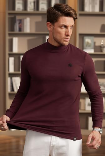 Image of Herberton Mens Mock Turtleneck Shirts Thermal Fleece Casual Undershirt | Mockneck, Long Sleeve, Warm Fleeced, Regular Fit, Soft Feel, Stretchy, Solid Color, Embroidery Design, Cold Weather, S-2XL
