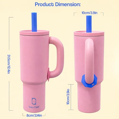 Image of House of Quirk 1200ml Stainless Steel Tumbler with Handle, Straw & Straw Cap | Leakproof Water Bottle | Large Capacity Travel Mug (Blossom Pink)
