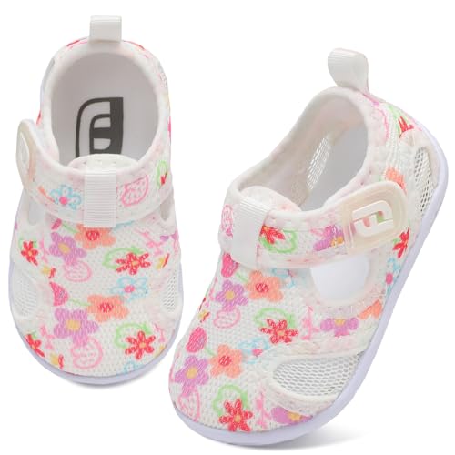 JOINFREE Baby Water Shoes Girls Sandals Toddler Barefoot Beach Swim Shoes Baby Lightweight Summers Shoes Little Kids Quick-Dry Auqa Socks for Pool River Flower 12-18 Months Infant