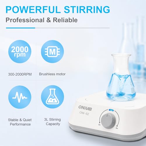 Image of ONiLAB Magnetic Stirrer with Stir Bar, Speed Range 300-2000RPM,Magnetic Mixer Max Stirring Capacity 3000ml(No Heating)