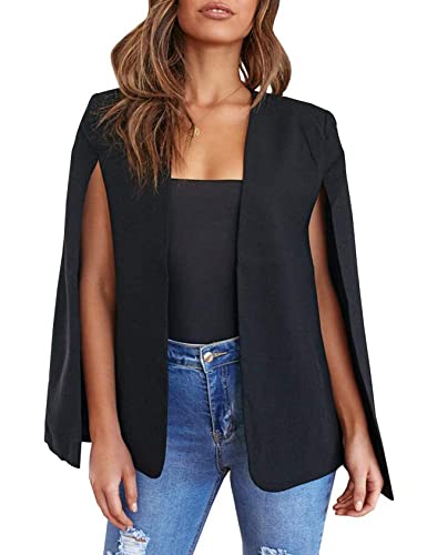 Perbai Womens Casual Cape Blazer Split Sleeve Open Front Work Office OL Blazers Jacket