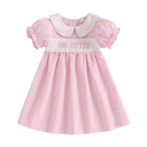 CREAIRY Big Sister Little Sister Matching Outfits Baby Girl Smocked Short Sleeve Romper T-Shirt Toddler Dress Summer Clothes (Big Sister 3-4 Years)