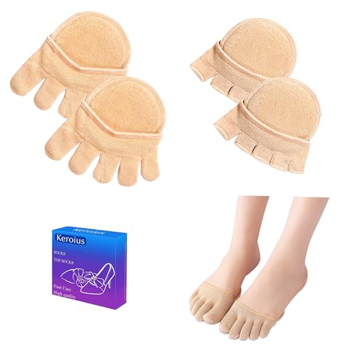 Image of Women Toe Topper Socks,Five-Toes No Show Liner Socks Ball of Foot Cushions Half Non Slip Invisible Forefoot Sock