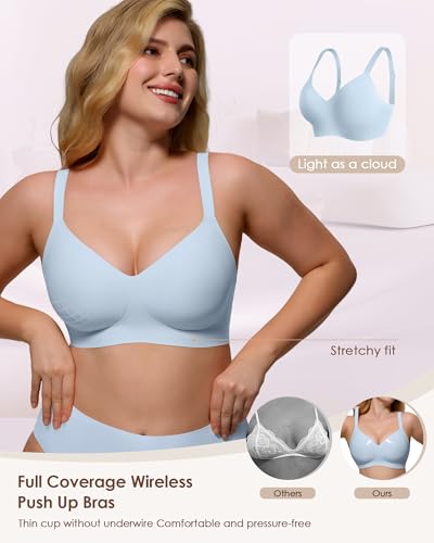 Image of As Fairy Womens Soft Comfortable No Underwire Bras V Neck Seamless Push Up Bralettes Full Coverage Tshirt Brassiere