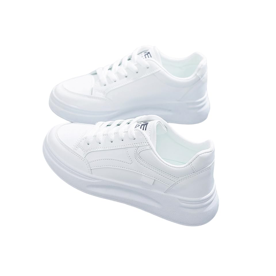 Women's Platform Skate Shoes, Versatile Height Increasing Lace Up Low Top Shoes, Outdoor Walking White Shoes