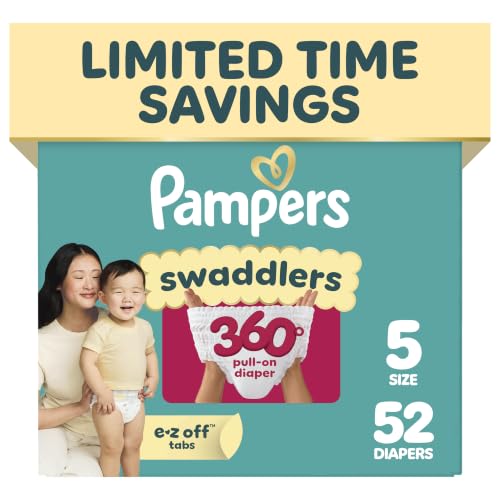 Image of Pampers Diapers - Swaddlers 360 - Size 5, 52 Count, up to 100% Leakproof Comfy Dry Fit, Designed for Easy Changes, Pull On Baby Diaper (Packaging May Vary)