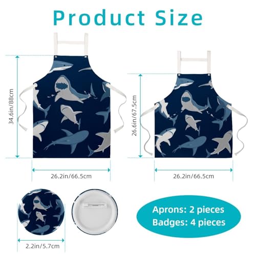 Tablier de cuisine requin féroce multicolore grand modèle avec 4 broches