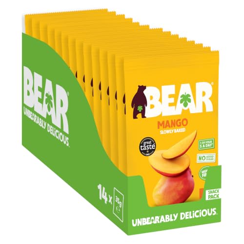 BEAR Fruit Dried Mango Packs - Gently Baked Fruit - Healthy - Vegan - 14 x 35g